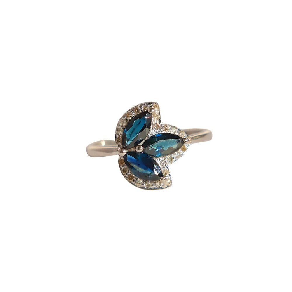 Genuine Sapphire and Diamond Ring in 925 Sterling Silver